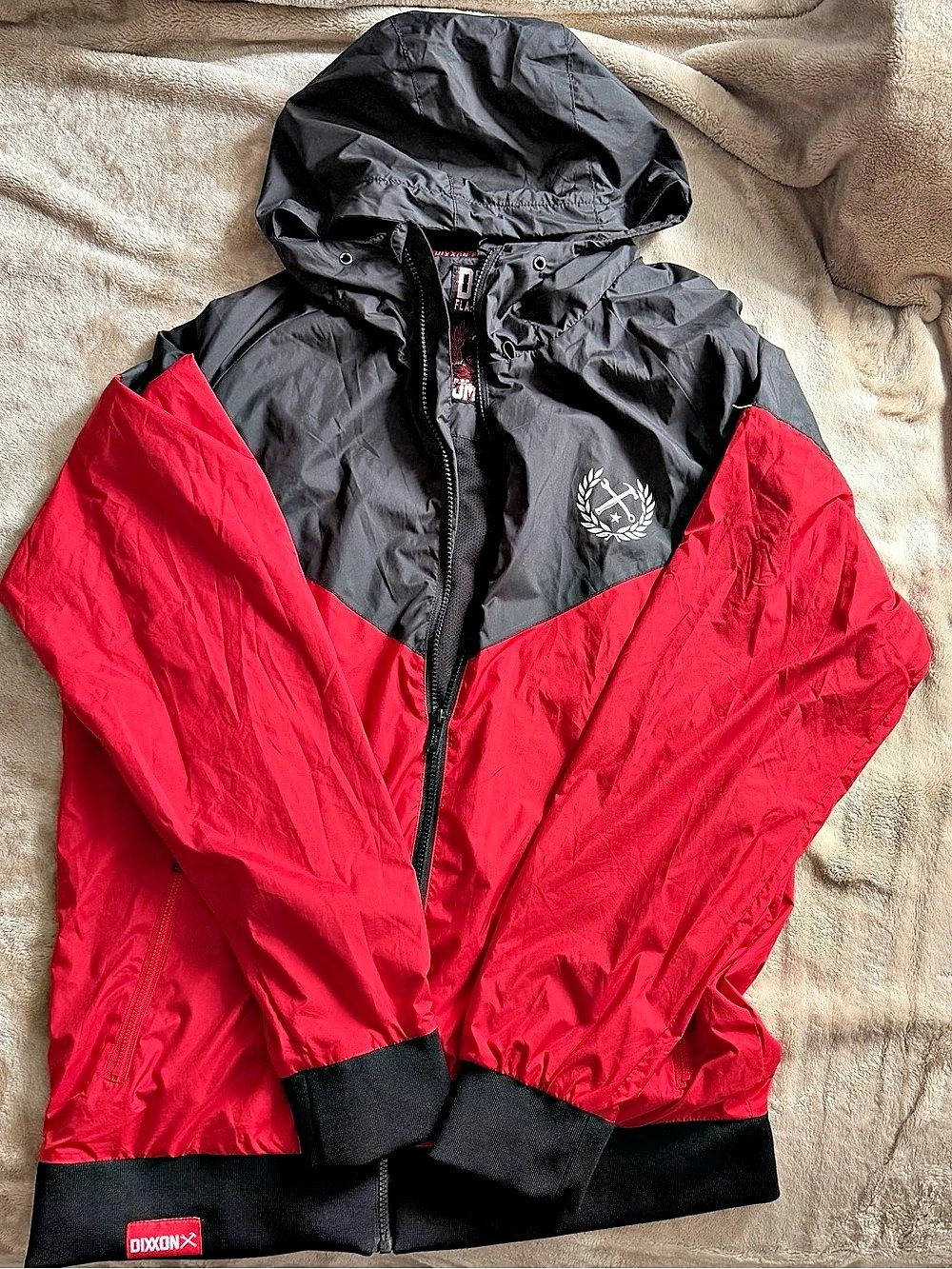 Dixxon Jumpman Windbreaker Jacket Red/Black Hooded Lightweight.